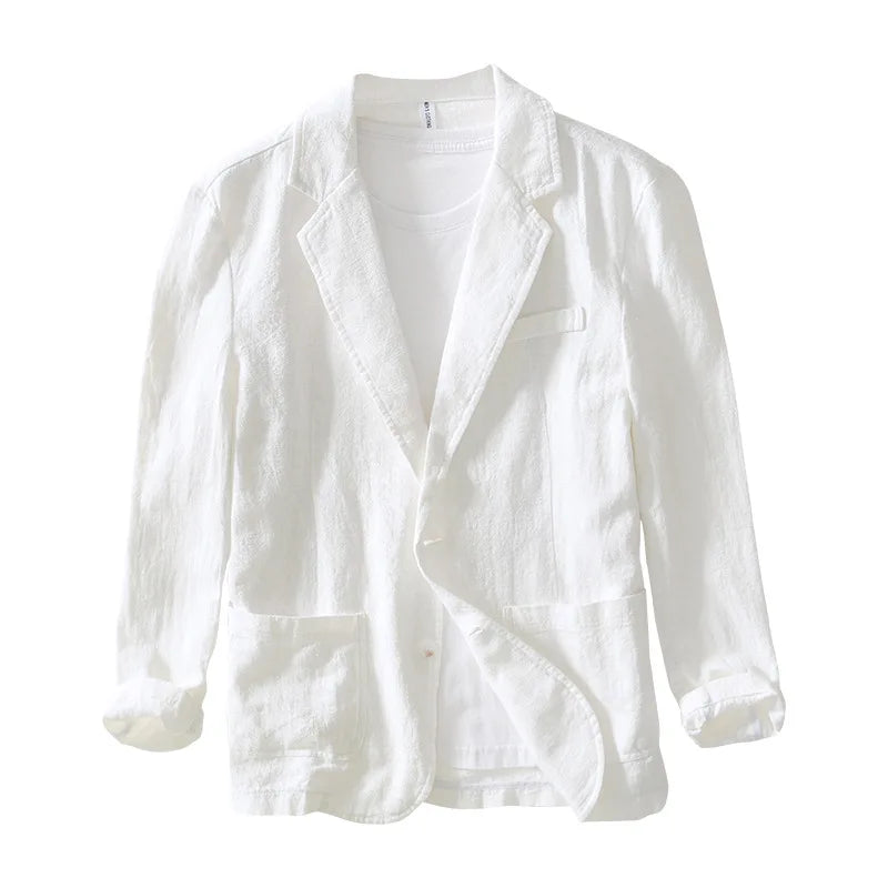 Stylish Retro Linen Blazer for Men: Casual Business Formal Wear, Youthful and Loose Suit Jacket -70% Linen, 30% Cotton -6 Colors