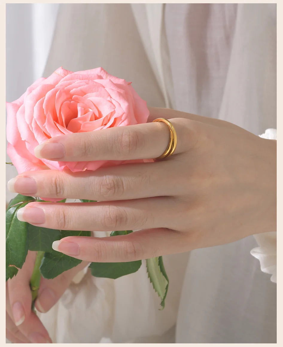 Thin Interlocking Ring for Women, Stainless Steel Set of 2 Circles Ring, Rolling Infinity Jewelry