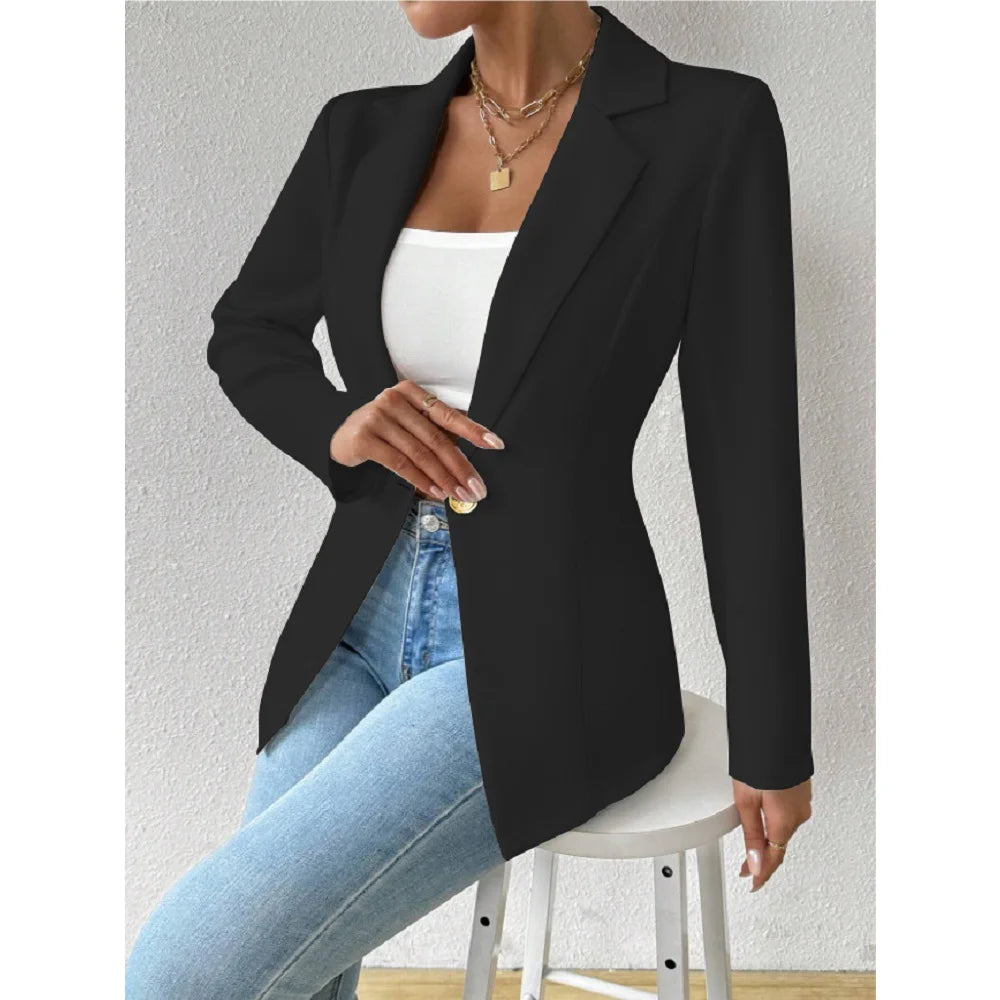 Women's Elegant Blazers Long Sleeve Solid Formal Blazer Ladies Office Work Set Single Button Outerwears Jackets Coat