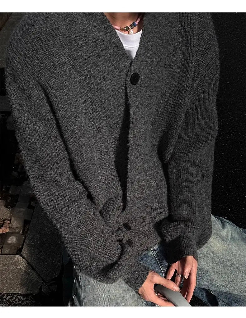 Sweater and Sweater Jacket Men's Autumn Cardigan Solid Color Versatile Relaxed Lazy and High-end Top Couple's Jacket