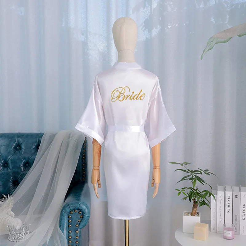 Kimono Robe Bride Bridesmaid Wedding Bathrobe Casual Women Sleepwear Nightgown Embroidery Letter Home Clothing Lingerie