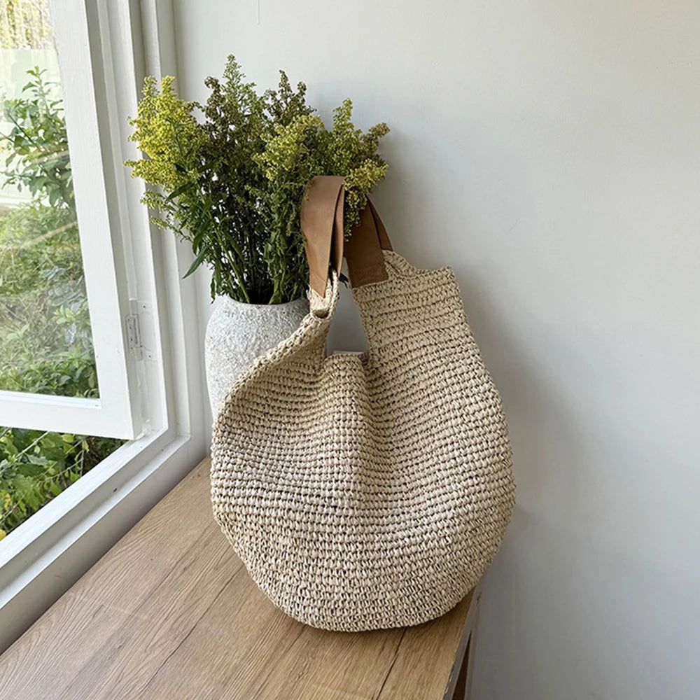 Handmade Woven Beach Bags For Women Handbag Large Capacity Travel Shoulder Bag Bohemian Straw Bag Vacation Shopper Tote Clutch