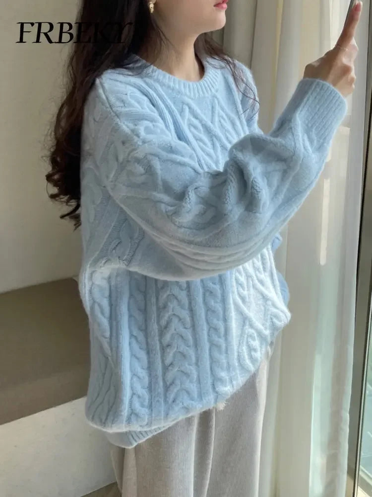 Sweater Woman Winter 2023 Round Neck Bottoming Twist Sweater Lazy Wind Loose Casual Knit Pullover Long Sleeve Pullover Jumper