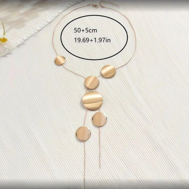 Long necklace for women girls temperament simple disc hollow geometric neck accessories holiday party OL EN008