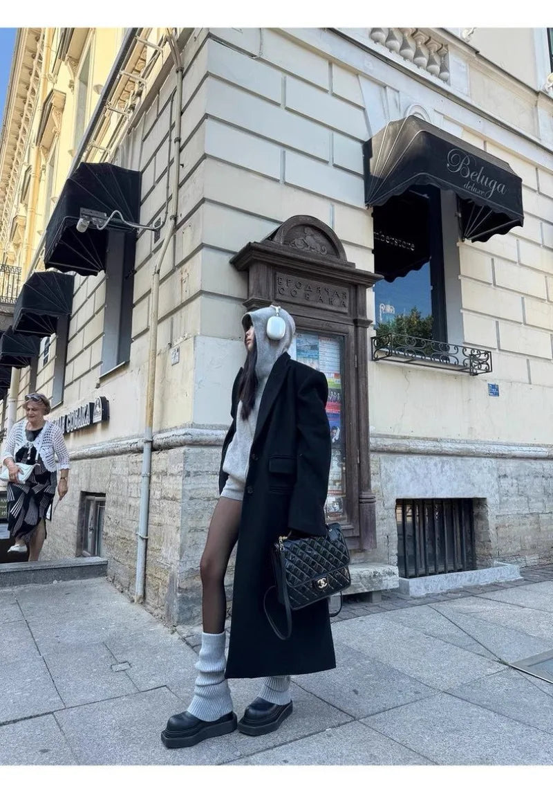 Sweater Set Women American Vintage Hooded Long Sleeve Cardigan Straight Shorts Grey Two Piece Outfit Fall Winter Streetwear Set