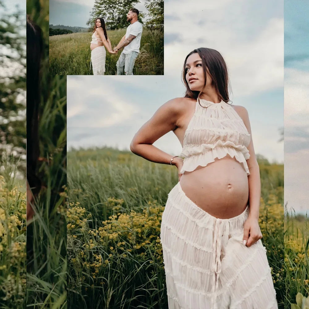 Maternity Dress for Showers - Sexy Pleated camisole Skirt Fashion Neck Hanging Vest for   Pregnant Women's Photography Dress