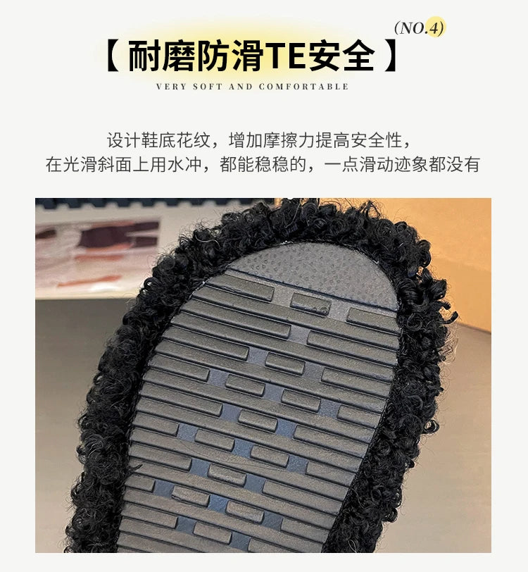 Shoes Woman 2025 Cover Toe Slippers Casual Platform Fur Flip Flops Pantofle Luxury Plush New Slides Shoes Woman 2024 Plush Slipp
