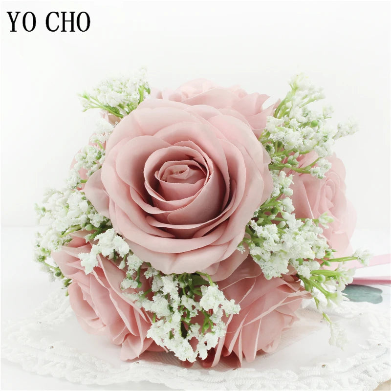Bridal Bridesmaids Bouquets with Bowknot Ivory Roses Silk Flowers Bouquet for Valentine's Day Marriage Wedding Bride Photography