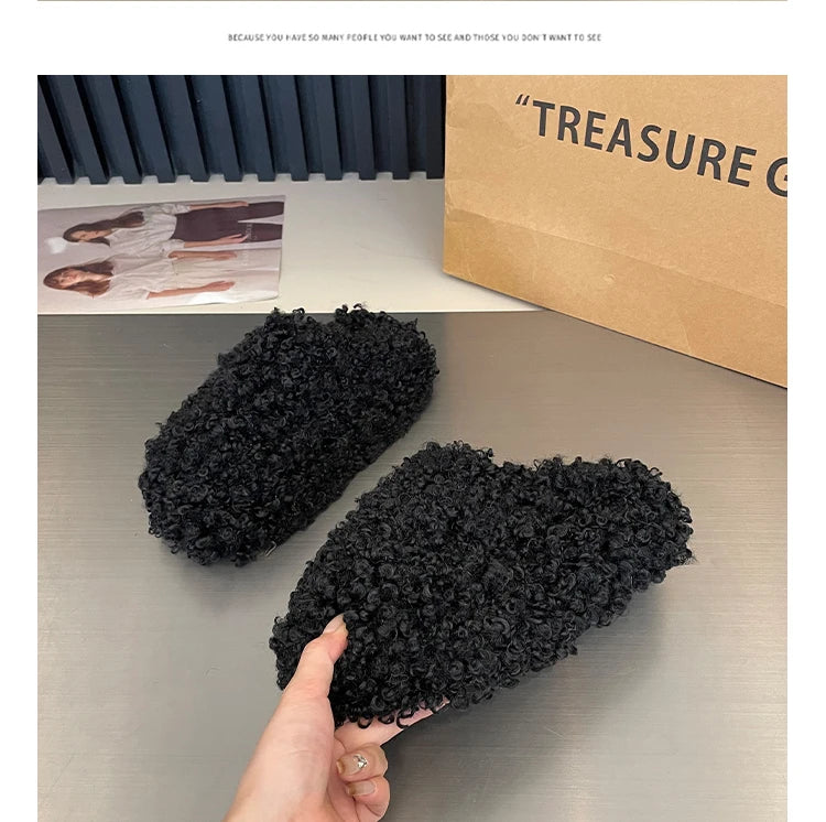 Shoes Woman 2025 Cover Toe Slippers Casual Platform Fur Flip Flops Pantofle Luxury Plush New Slides Shoes Woman 2024 Plush Slipp