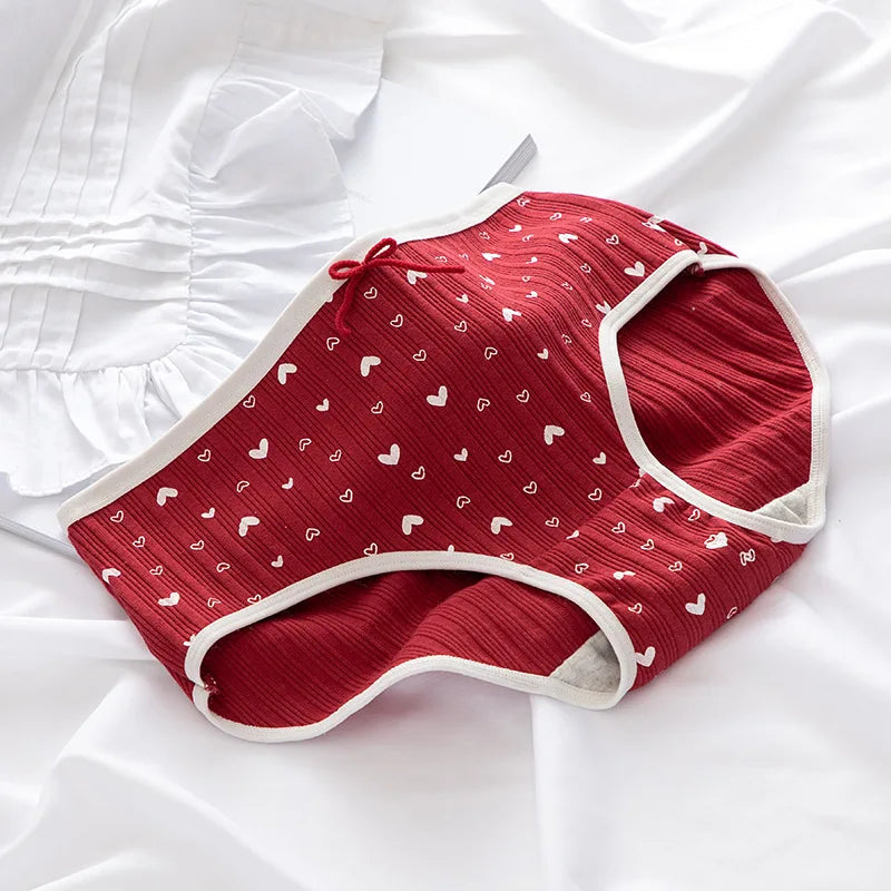 Cotton Panties Female Underpants Sexy Women Underwear Soft Lingerie Lace Up Briefs Strawberry Hearted Printed Pantys