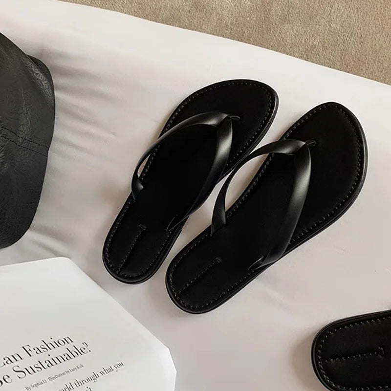 Slippers Casual Low Female Shoes Rubber Flip Flops Slides Luxury 2025 Summer Flat Hawaiian PU Hoof Heels Rome Scandals Fabric Si