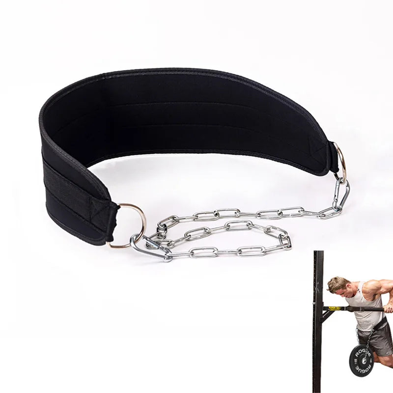 Pull-up Belt Weighted Dip Belt with Chain Double D-Ring Weightlifting Back Support Strap Home Gym Equipment Waist Belt
