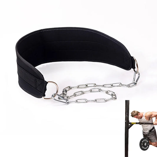 Pull-up Belt Weighted Dip Belt with Chain Double D-Ring Weightlifting Back Support Strap Home Gym Equipment Waist Belt