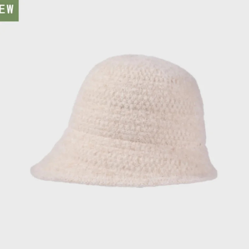 Fisherman's Hat for Women Autumn/Winter Knit Bucket Hat Face-Slimming Textured Bucket Hat Warm and Soft