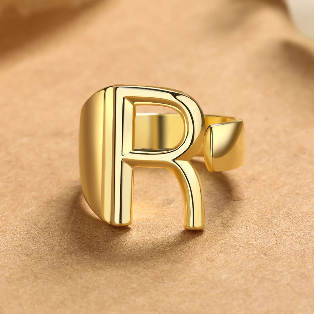 26 English Letters 925 Silver Ring Joint Fashion Personality Retro Index Finger Ring Opening 18K Gold Ring