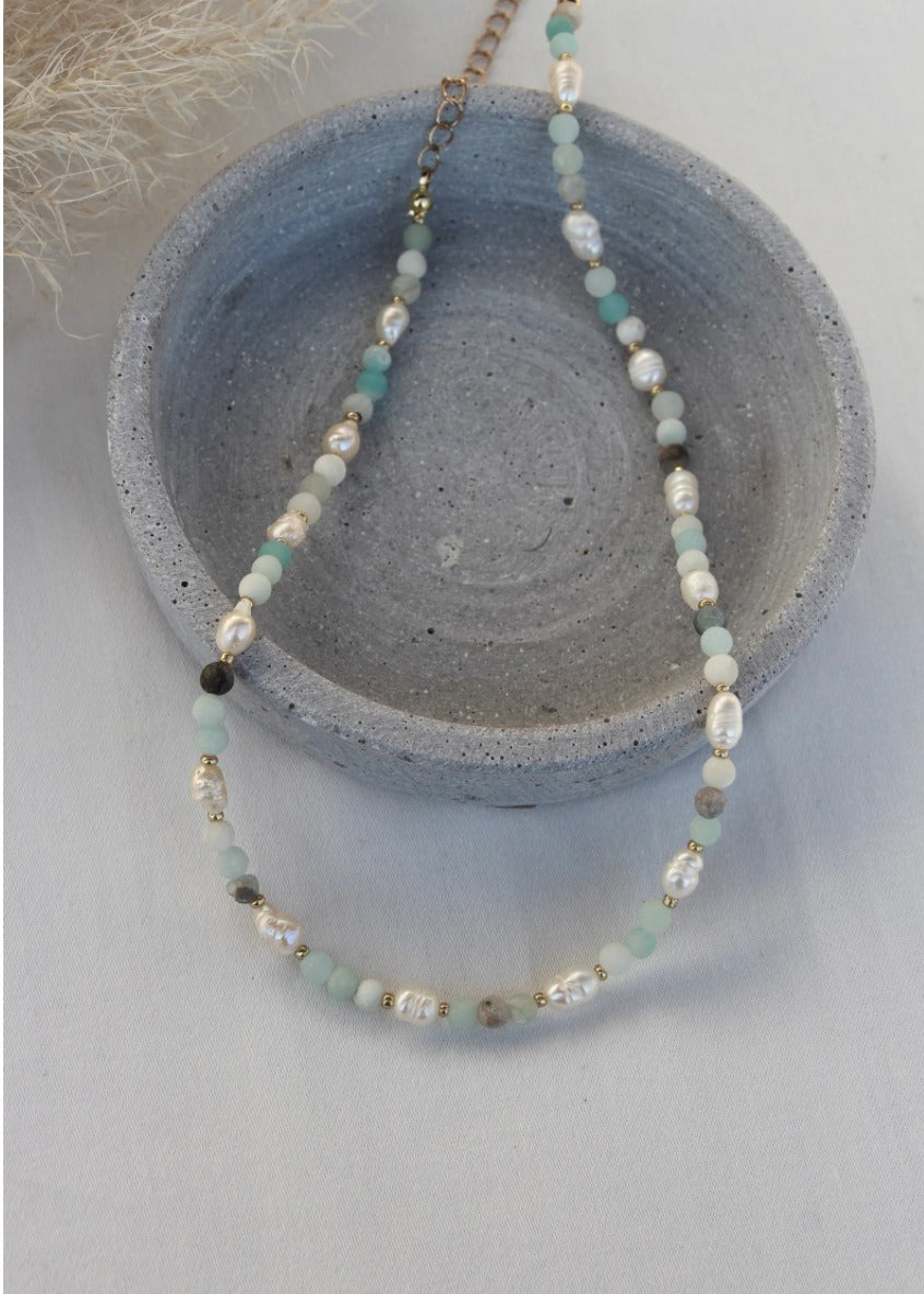 Handmade necklace made of real semi-precious stone and freshwater pearls Crystal Jewelry Cluster Necklace