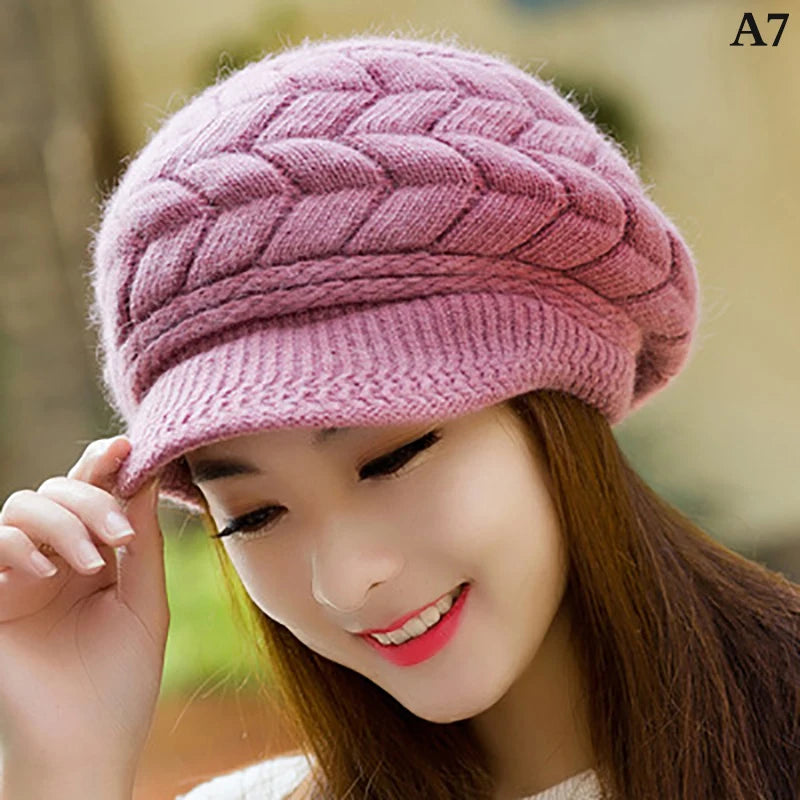 Women's Hats Winter Warm Knitted Hat Rabbit Hair Double Layer Plus Velvet Cap Visor Beanies For Women Casual