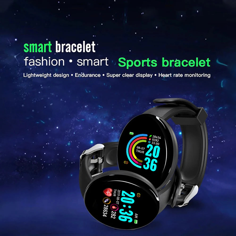 2025 New D18 Smart Watch Heart Rate Monitor Men's Women's Smartwatch Round Fitness Digital Watches for Men Women Band Bracelet