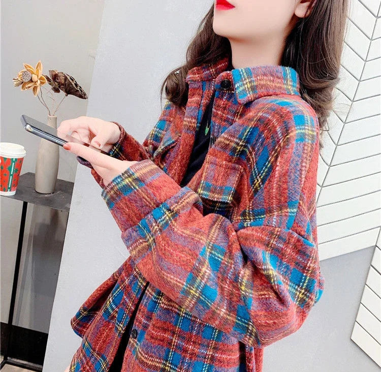 Jacket for Women Check Spring Autumn Vintage Coats Woman 2025 Trend Luxury Long Sleeve Casual Clothing Promotion Youthful Offer