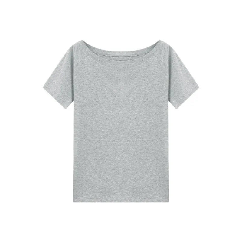T-shirts Women Niche Design Off Shoulder Solid Short Sleeve Summer Chic Loose Casual Daily Simple Sexy Korean Trendy Street Tops