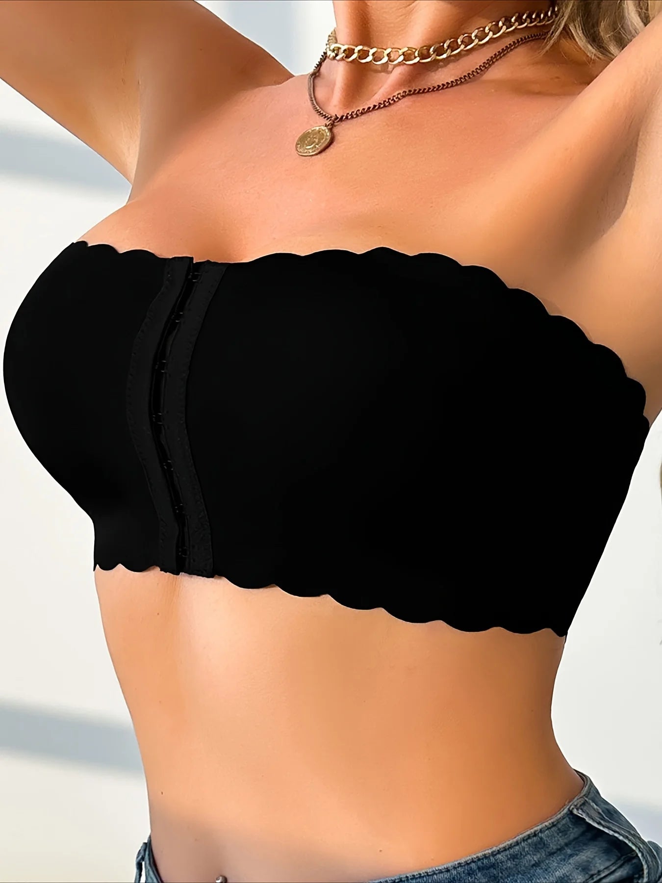 Women's front button bra, top support anti sagging, sexy wavy edges, wrap around the chest, strapless bra