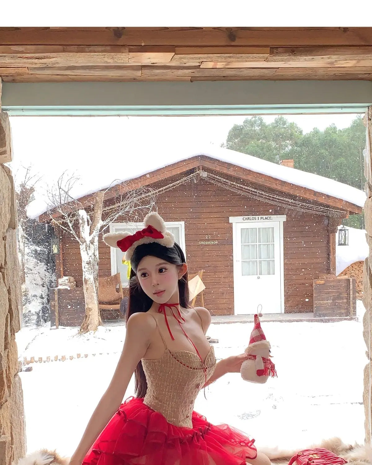 Elegant Women Two Piece Outfit Red Corset Crop Top Tulle Mini Skirt Slim Fit Sexy Summer Party Clubwear Chic Stylish Look 2025