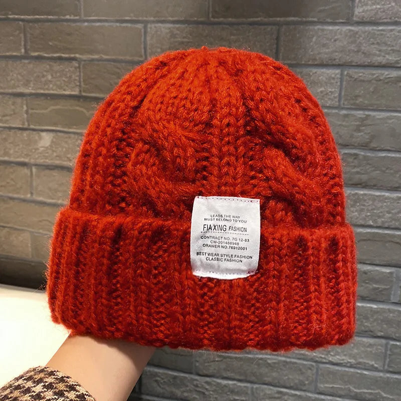 New Hat Women's Coarse Knitted Knitted Wool Hat Autumn and Winter Versatile Big Head Circumference Green Loose Ins Trendy F