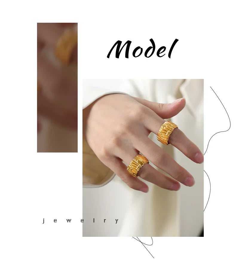 Modern Stainless Steel Round Ring for women PunkIrregular Ring 18K Gold Plated Jewelry Female Luxury Accessory Wholesale