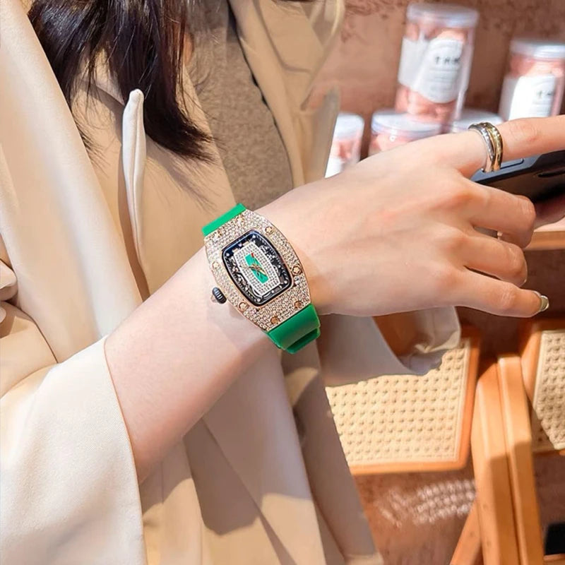 Watches for Women Silicone Sports Quartz Richard Tonneau Watch Girl's Diamond Wristwatch Reloj Mujer Elegante