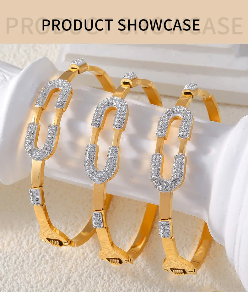 Stainless Steel Bracelet Bangles For Women Gold Plated With Zircon Waterproof Women's Hand Bracelets Bangle Luxury Woman Jewelry