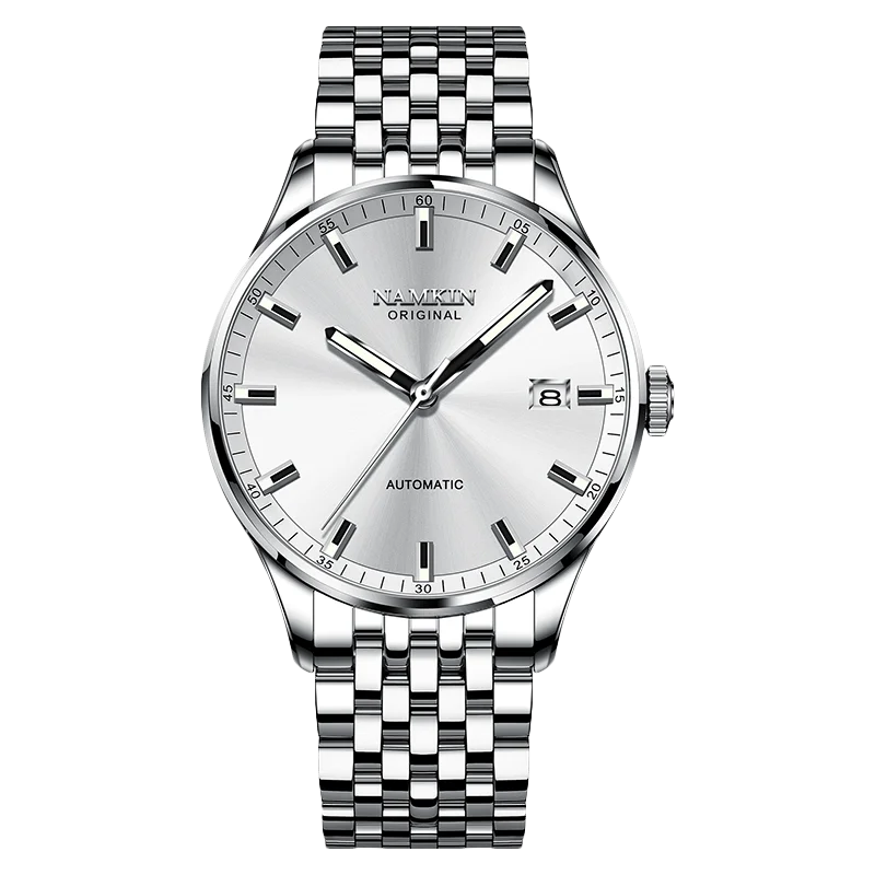 Wrist Silver Wing Pioneer! NAMKIN original timepiece, light sensitive dial with stainless steel chain strap