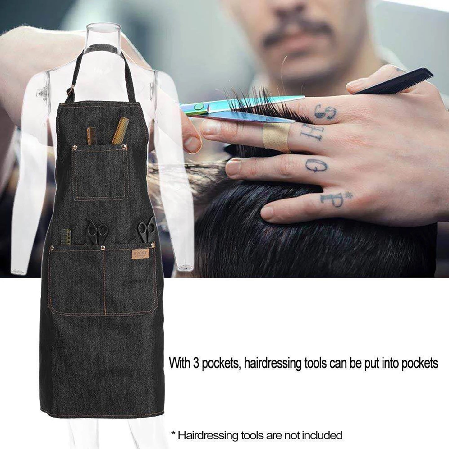 Denim Apron Salon Working Clothes Barber Cloth Kitchen Cooking Grill Restaurant Bar Shop Cafes Baking Beauty Nails Uniform