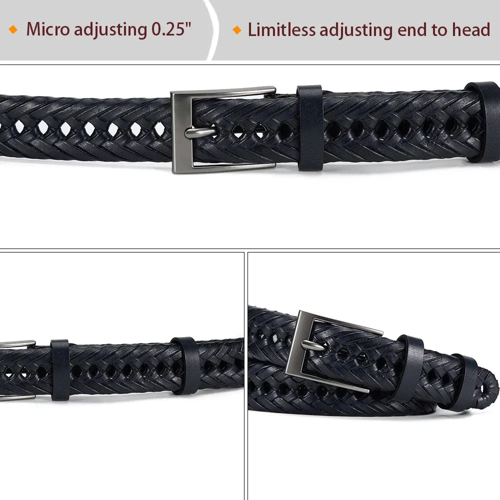 Men Belts Genuine Leather LONG Large Pin Buckle Metal Automatic Buckle High Quality Braided Vintage Casual for Jeans Women Strap