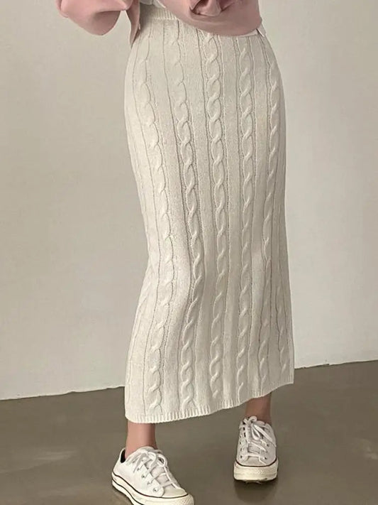Solid Knitted Skirts For Women 2023 Fashion Autumn Winter Slim Long Skirt Vintage Casual Elastic High Waisted Straight Skirt New