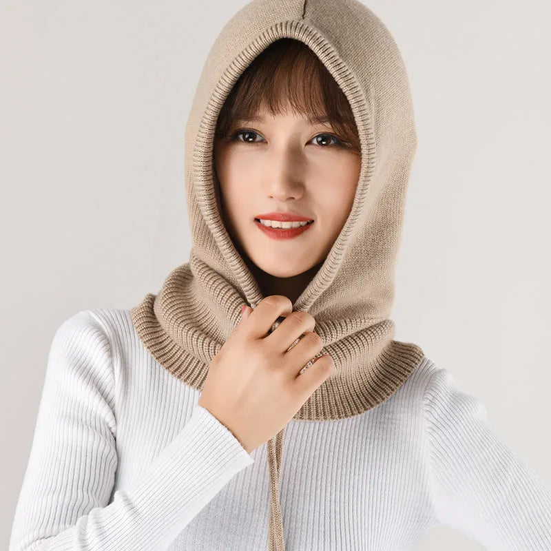 Winter Hats for Women, Wool Blend Hooded Scarf Hat for Girls Balaclava Knit Skull Cap Beanie Hat Neck Gaiters