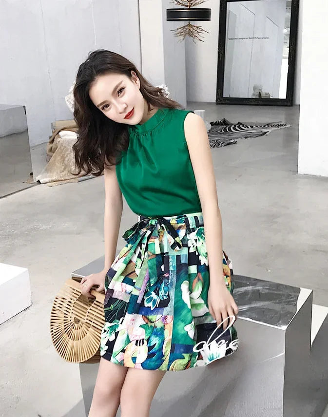 Women's Two Piece Set Skirt Printing Dress Mature Summer Clothes 2025 Y2k Festival Full New Matching in The Same Female Outfits