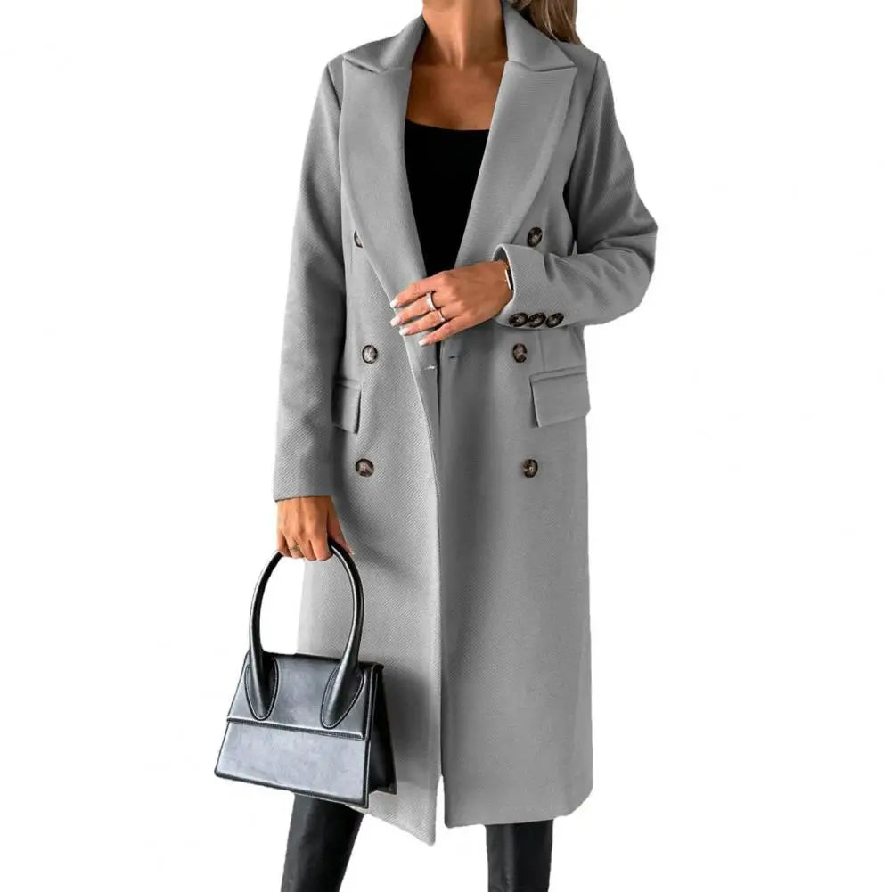 Woolen Outerwear Autumn Winter Female Overcoat Elegant Streetwear Stylish Lapel Buttons Woolen Coat Outerwear