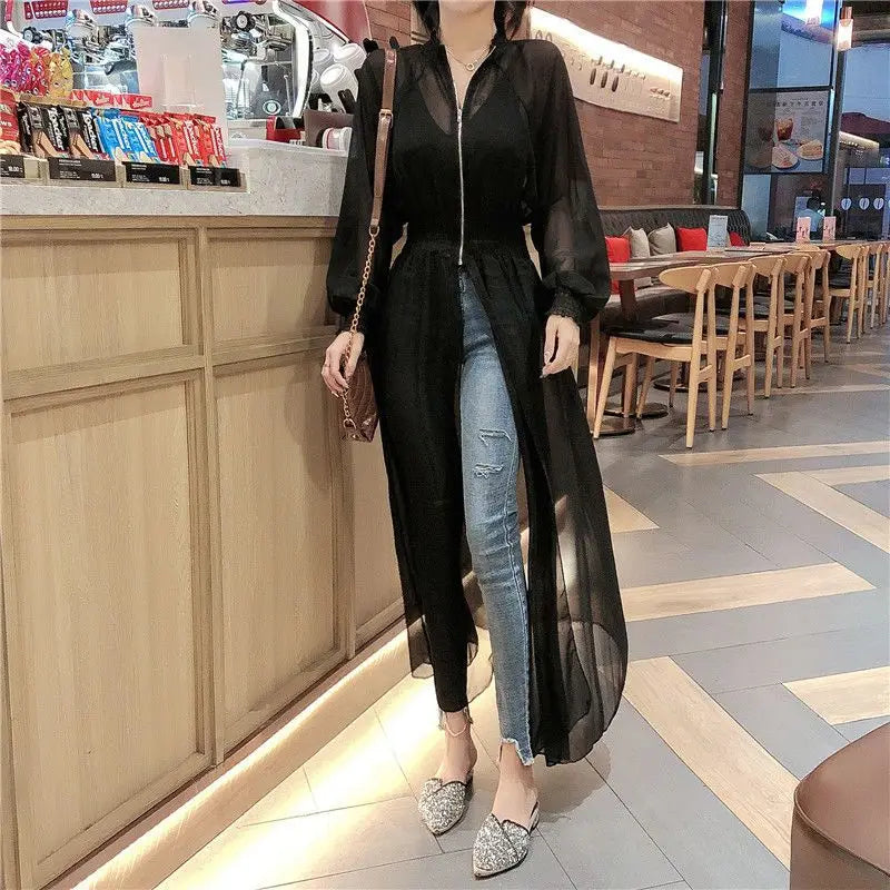 Long Jackets Women Summer Thin Sun-proof Korean Fashion Ins Sheer Breathable Casual New Solid Clothing Female Harajuku All-match