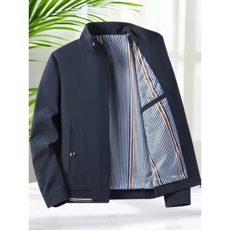 Blazer Jacket Men Casual Jacket Spring Autumn Workwear Stand Collar Zip Up Coats Men Lightweight Business Style Outerwear