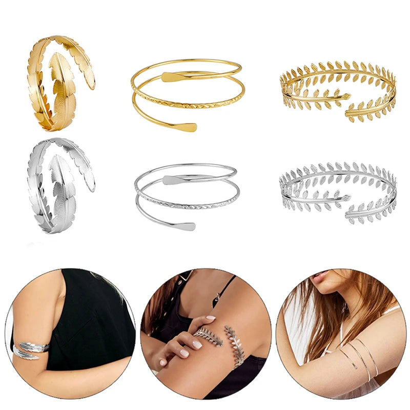 Fashion Arm Bracelet for Women Girls Mental Open Upper Arm Bangle Bracelet Simple Adjustable Armlet Armband