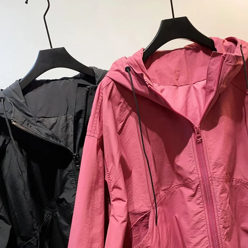 Jackets Women Hooded Summer Sun-proof Zipper Coats Thin Loose See Through Outerwear Breathable Outwear Lightweight Clothes
