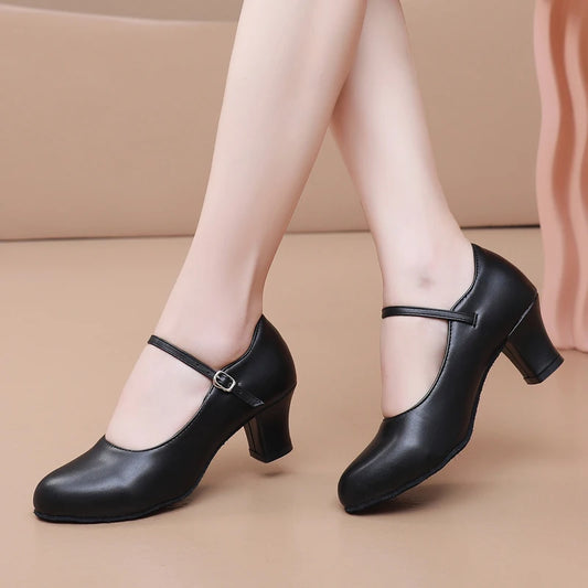 2025 Ladies Latin dance shoes black modern jazz dance shoes ballroom teacher shoes pu dance sneakers high heels 5.5cm