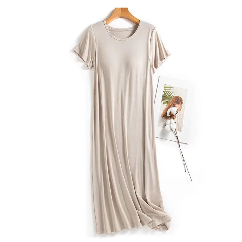 Women's Nightie New Modal Short Sleeve Home Wear Nightdress Casual Chest Pad Comfort Summer Nightgown Female Nightwear Dress