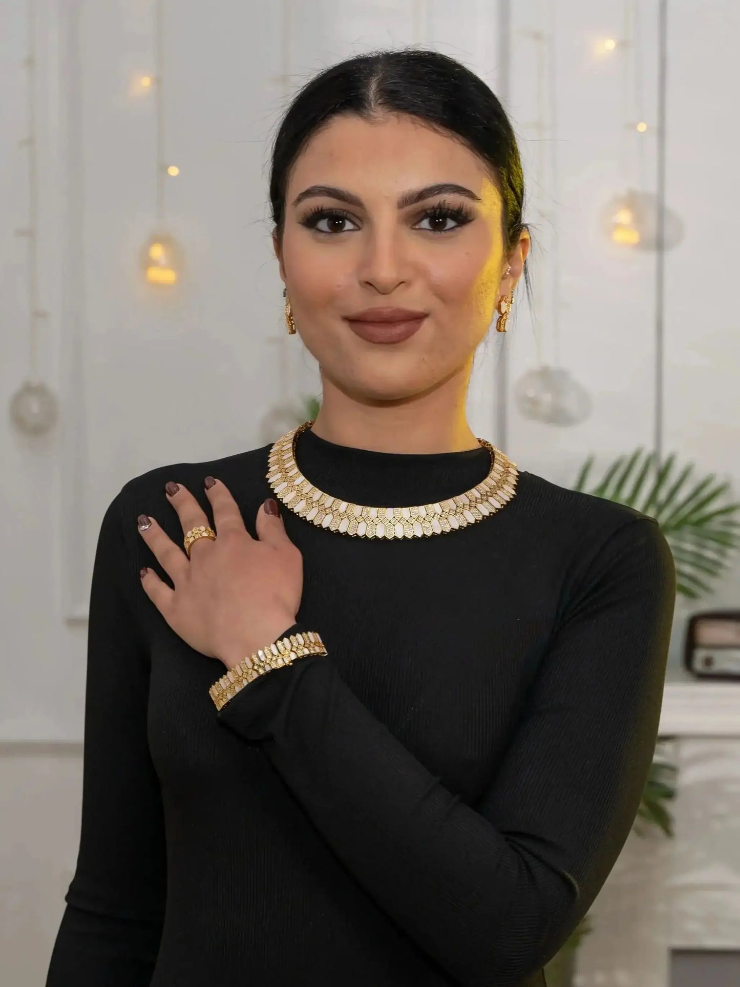 HOT  Jewelry Sets For Woman Wedding Parties Jewellery Necklace Earrings Rings Bracelets For Gift Plating18k With CZ White shell