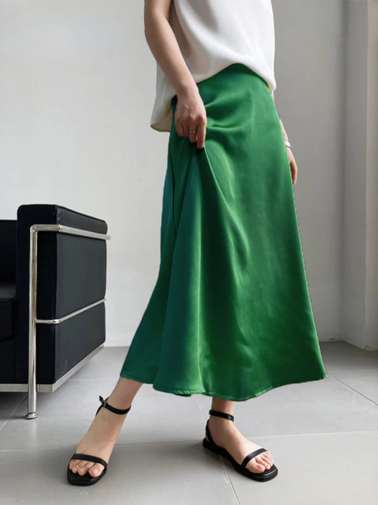 Elegant Skirts for Women Satin High Waisted 2025 New Slim Fit Long Skirt Fashion Temperament Simple Versatile Grey Black Skirts