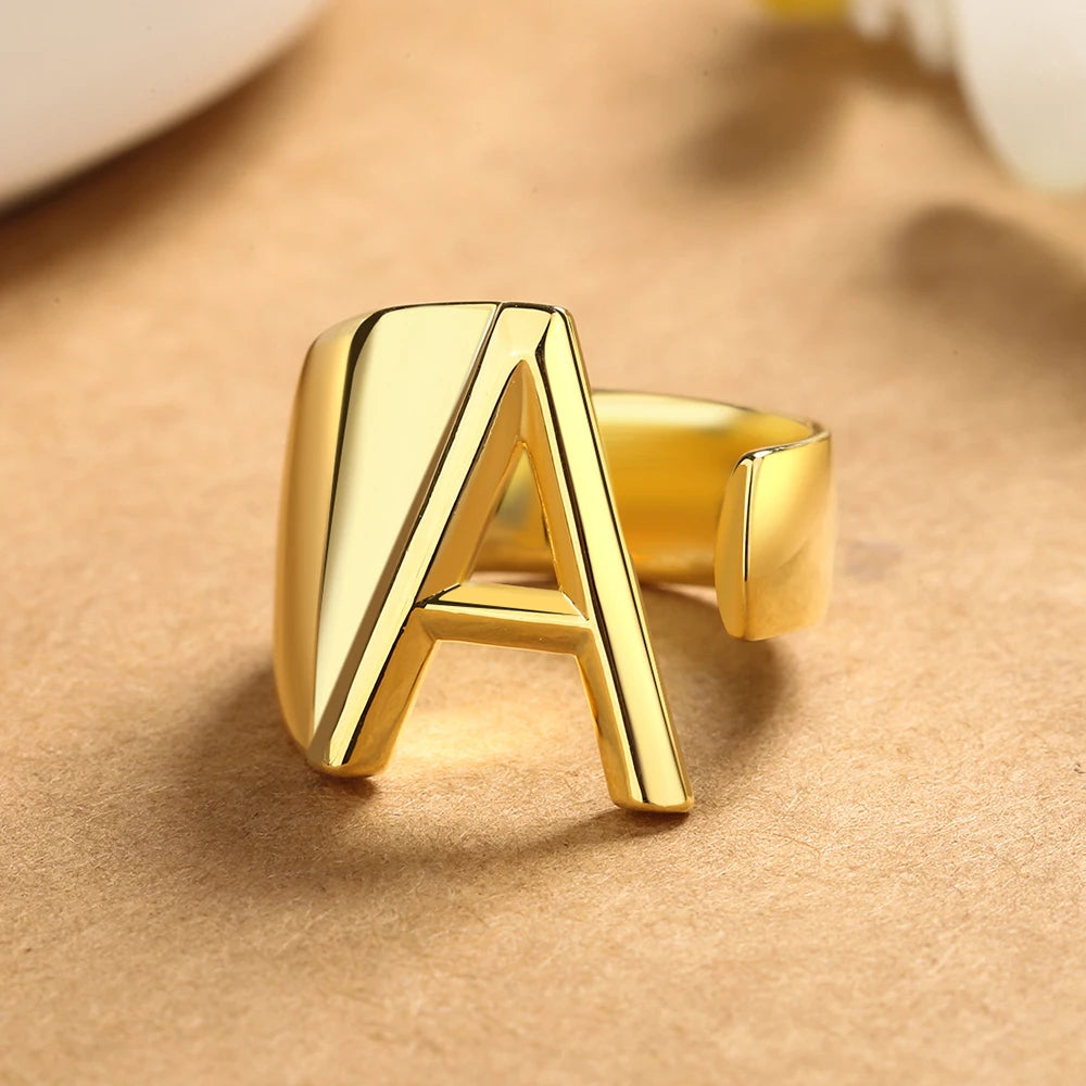 26 English Letters 925 Silver Ring Joint Fashion Personality Retro Index Finger Ring Opening 18K Gold Ring