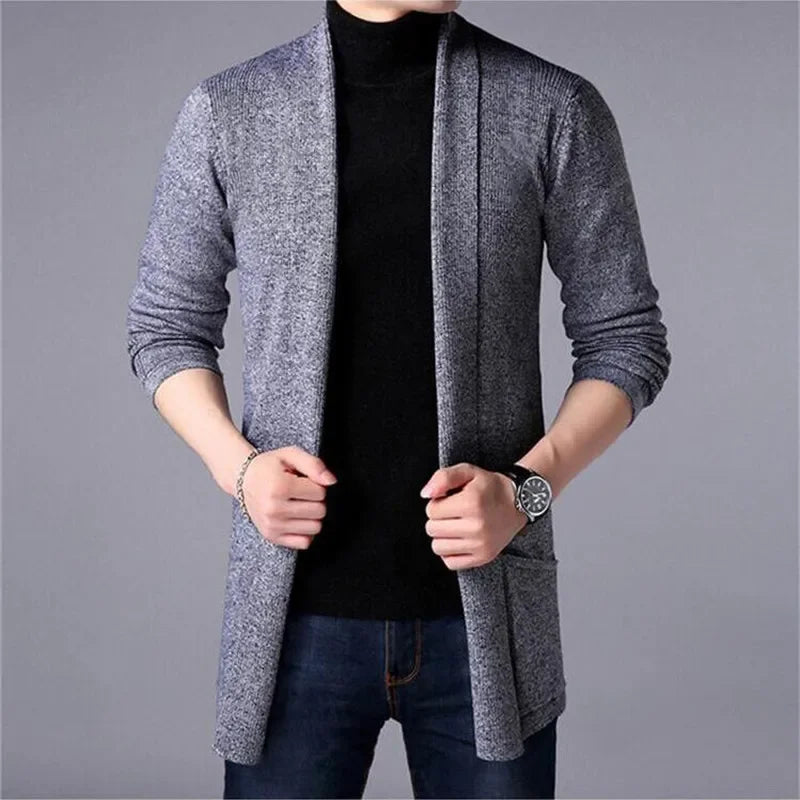 Sweater Coats Men New Fashion 2025 Autumn Men's Slim Long Solid Color Knitted Jacket Fashion Men's Casual Sweater Cardigan Coats
