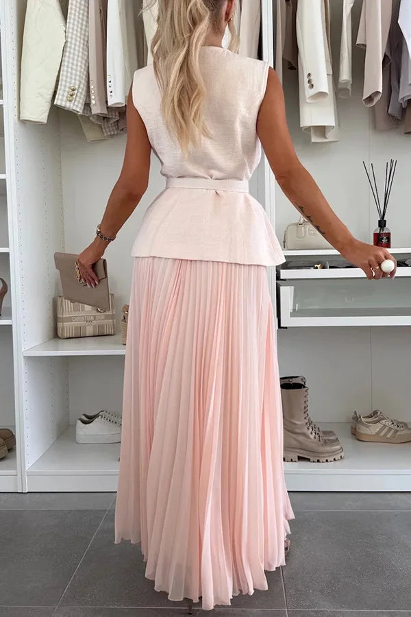 Elegant Long Dresses 2 Piece Set Women Summer Autumn Top Single Breasted Tweed Jacket A Line Chiffon Maxi Skirts Suits Outfits