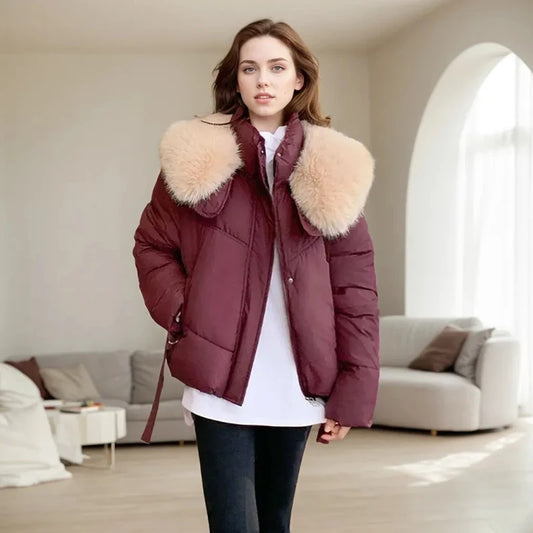 Winter Cotton Jacket For Women Solid Color Loose Simple Long Sleeved Warm Thick Jacket Fashion Lapel Pocket Long Sleeves Coat