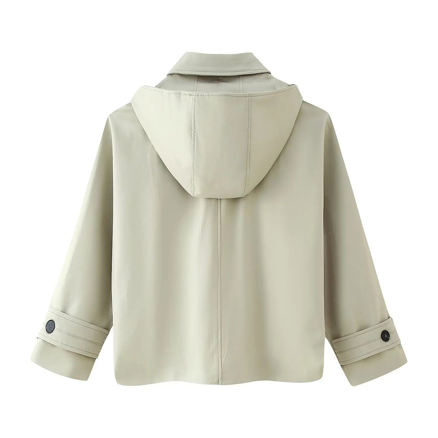 Windbreaker Outerwears Women Hood Cropped Jacket Trench Coat 2025 Autumn Long Sleeve Turn-Down Collar Casual Buttons Coats Cloth